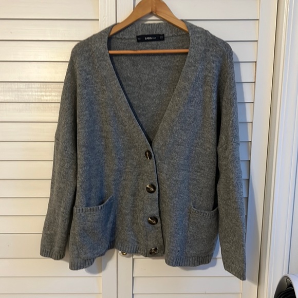 Zara Grey Oversized Knit Cardigan - Picture 1 of 4